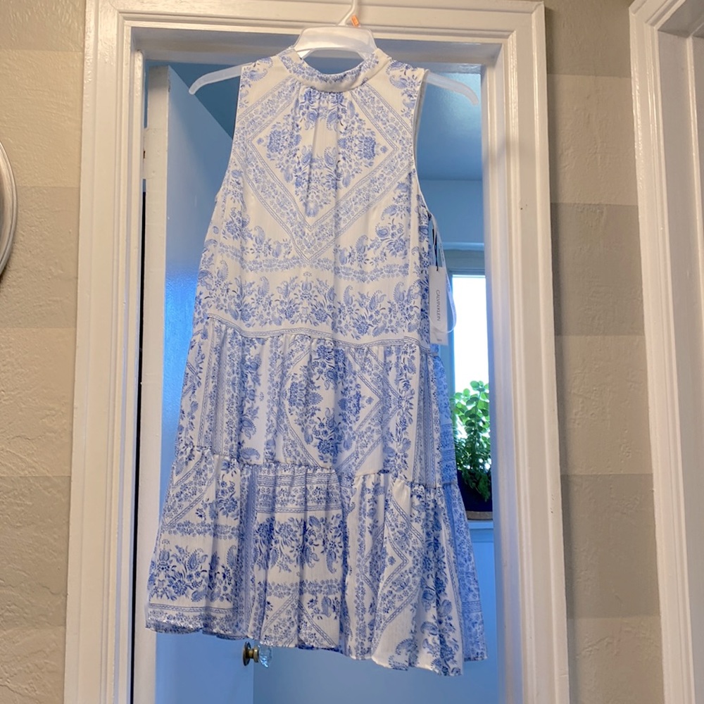 Brand new Calvin Klein blue & white summer dress. Size 8